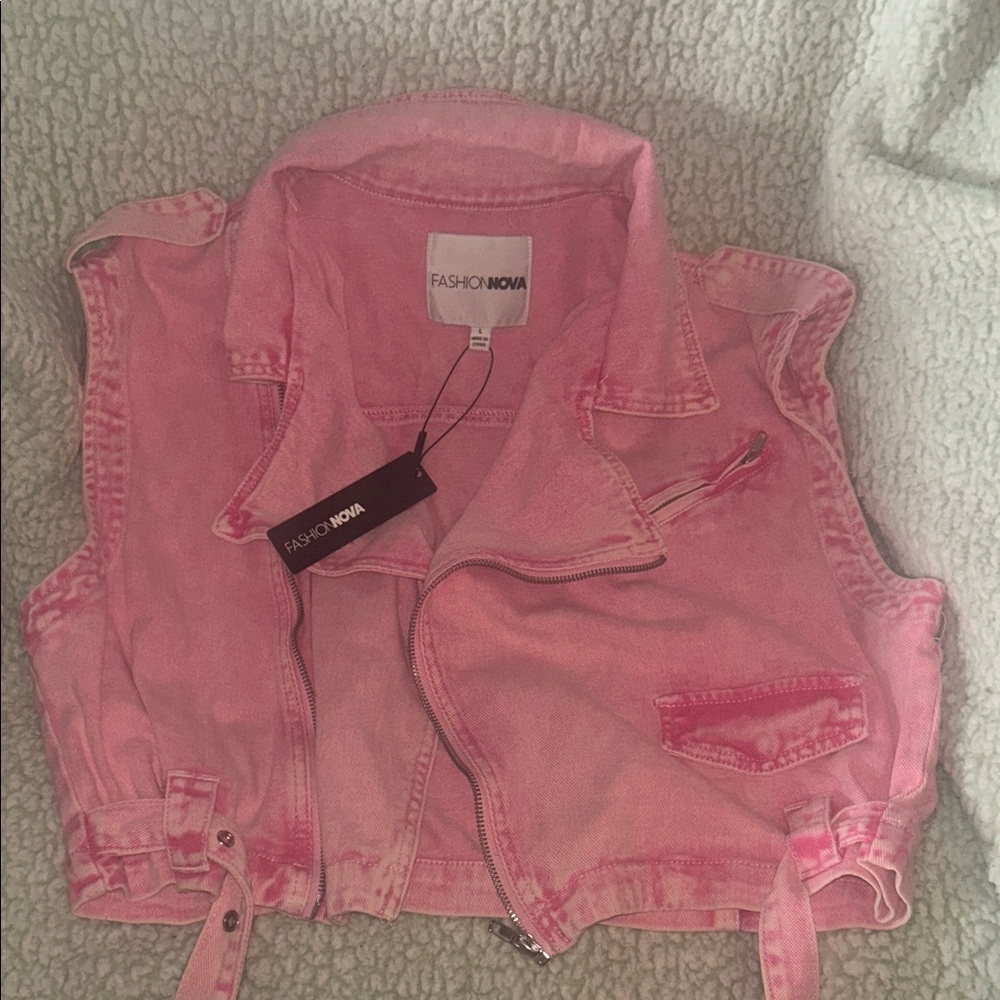 Fashion Nova Pink Sleeveless Cropped Denim Vest
